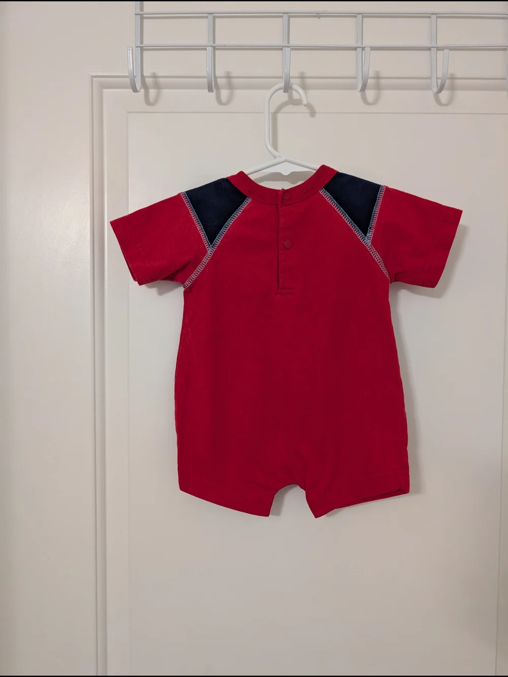 💥3/$24 Vintage Red Baby Romper with Boat‎ Applique and Navy Accents